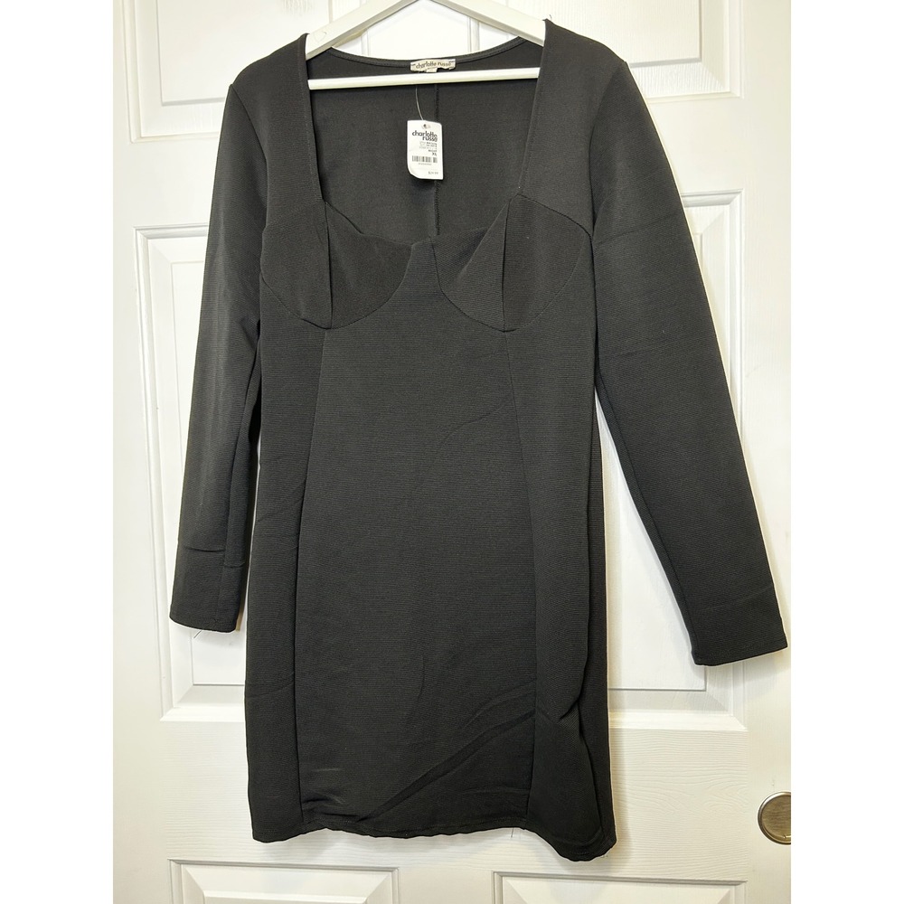 Charlotte Russe Bustier Mini Dress Womens XL Black NEW Long Sleeve Ribbed Knit